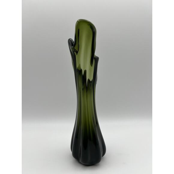 Norleans Hand Blown Five Finger Swung Glass Vase 10” Dark Green - Picture 6 of 9